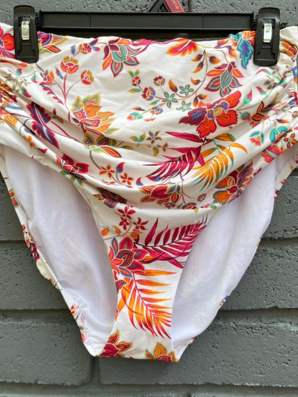 Ralph Lauren Plus 16W White  Hawaiian Shirred Ruched Hi Waist Bikini Bottom